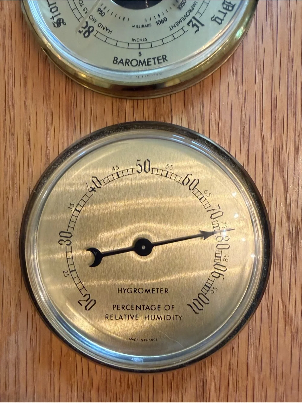 Vintage Solid Oak Handmade Wall Weather Station Thermometer Barometer Hygrometer